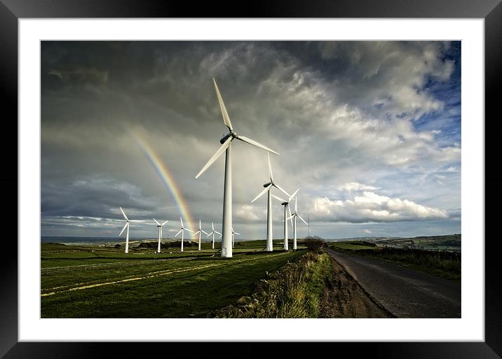 Wind Farm & Rainbow Framed Mounted Print by Philip Teale