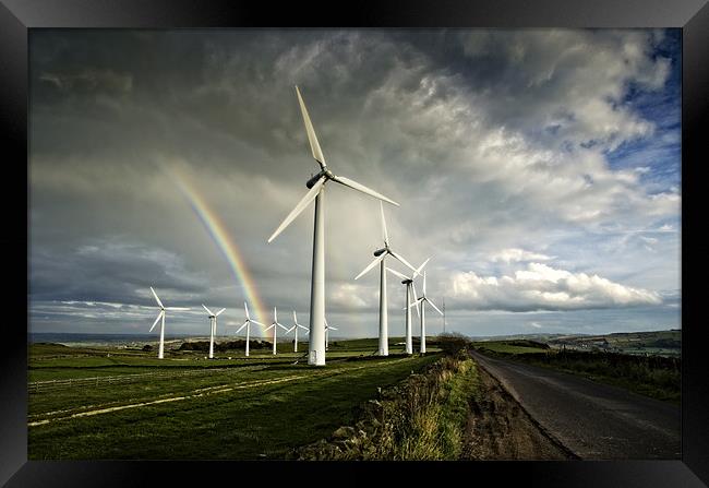 Wind Farm & Rainbow Framed Print by Philip Teale
