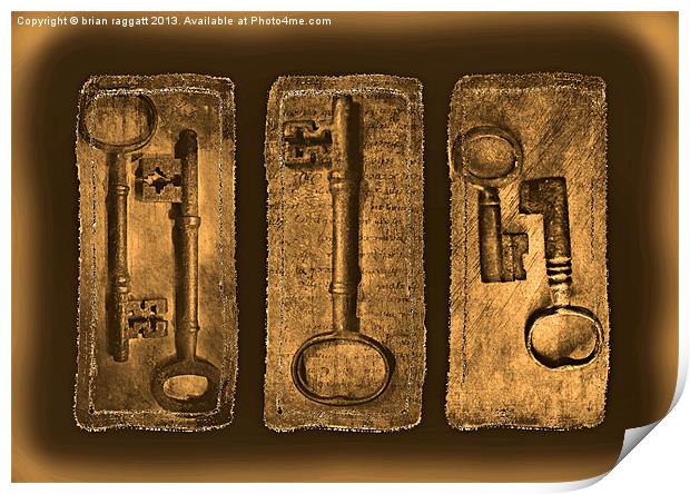 Antique Triptych keys Print by Brian  Raggatt