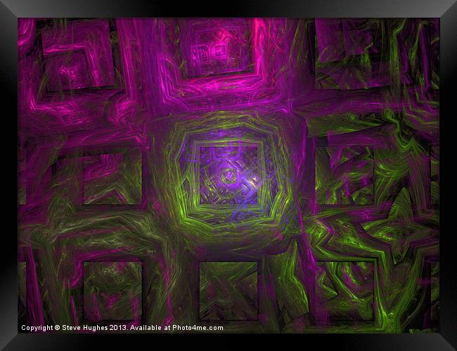Fractal squares green and pink Framed Print by Steve Hughes