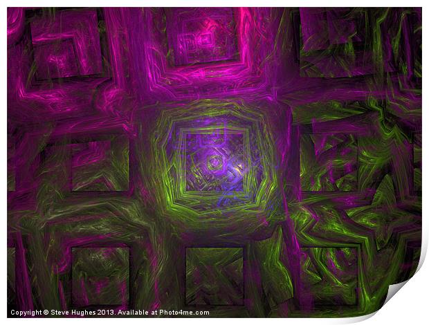 Fractal squares green and pink Print by Steve Hughes