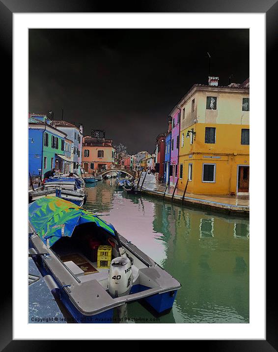 Burano Canal Framed Mounted Print by les tobin