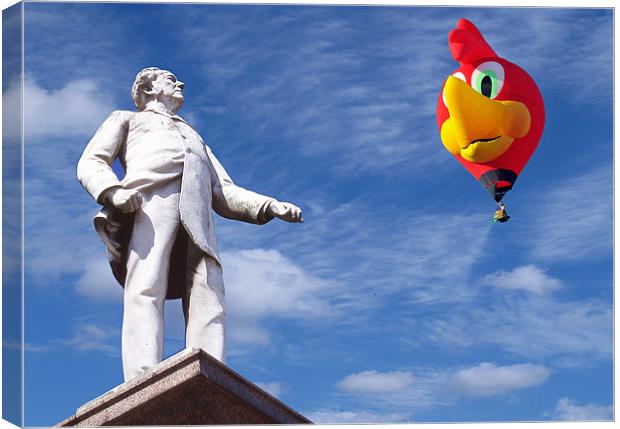 Statue and Woody Balloon Canvas Print by Peter Cope
