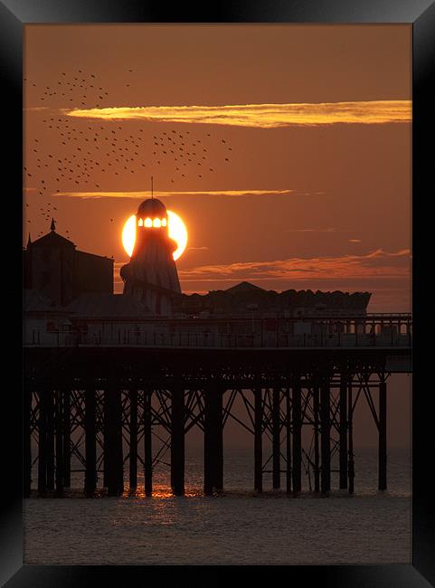 Sunset over Brighton Pier Framed Print by TIM HUGHES