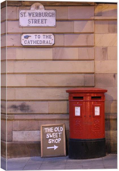 Red Post Box against a stone wall Canvas Print by neal frost