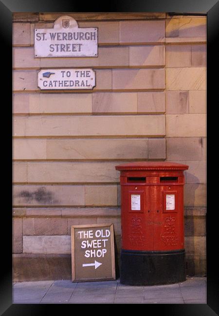 Red Post Box against a stone wall Framed Print by neal frost