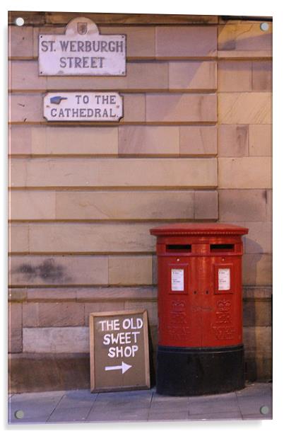 Red Post Box against a stone wall Acrylic by neal frost