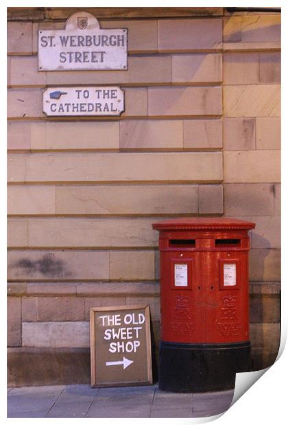 Red Post Box against a stone wall Print by neal frost