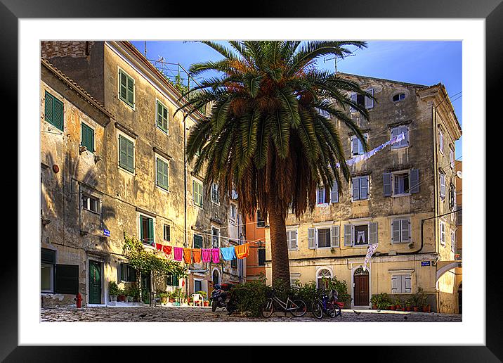 Washing Lines in Corfu Town Framed Mounted Print by Tom Gomez