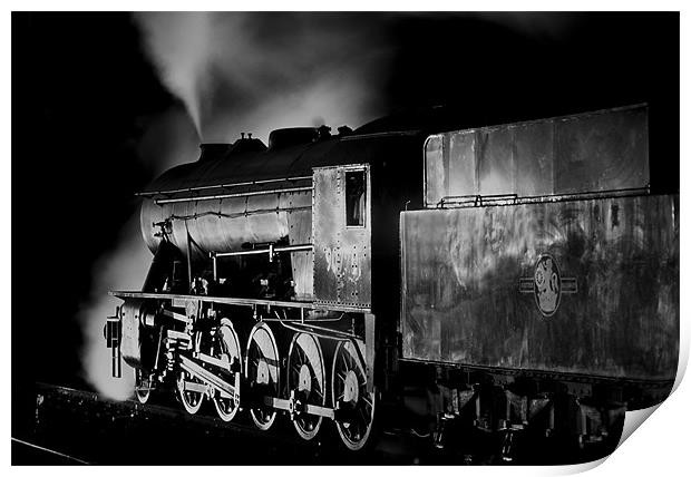 Steam freight loco waiting by night Print by Ian Duffield