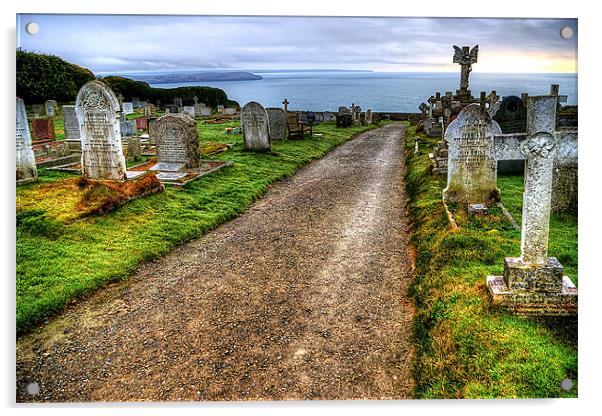 Mortehoe Cemetery Acrylic by Dave Wilkinson North Devon Ph