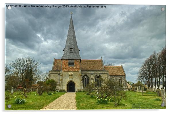 Steeple Morden Church Acrylic by Jamie Green