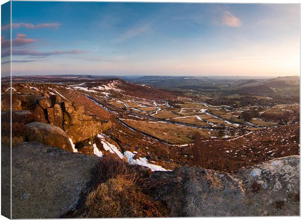Curbar Edge Panorama at Golden Hour Canvas Print by Jonathan Swetnam