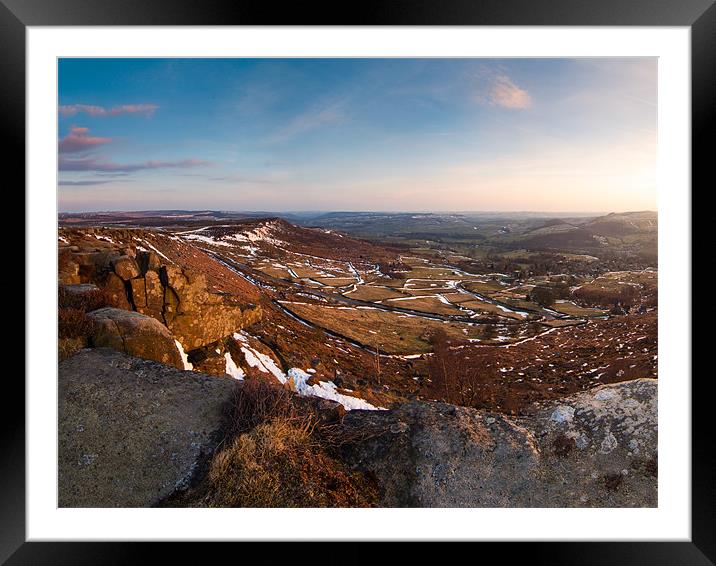Curbar Edge Panorama at Golden Hour Framed Mounted Print by Jonathan Swetnam