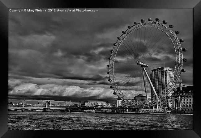 London Eye in Black and White Framed Print by Mary Fletcher
