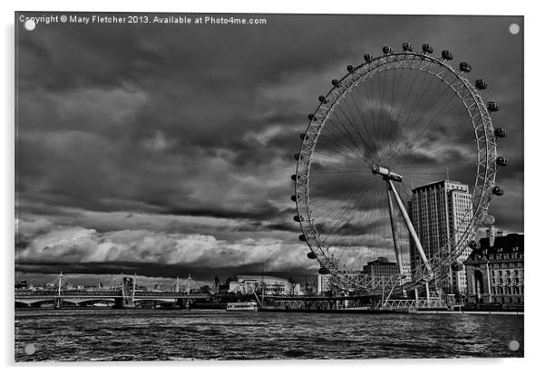 London Eye in Black and White Acrylic by Mary Fletcher
