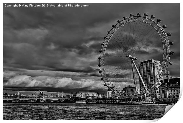 London Eye in Black and White Print by Mary Fletcher