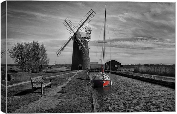 Horsey Windpump and Boat Canvas Print by Dean Messenger