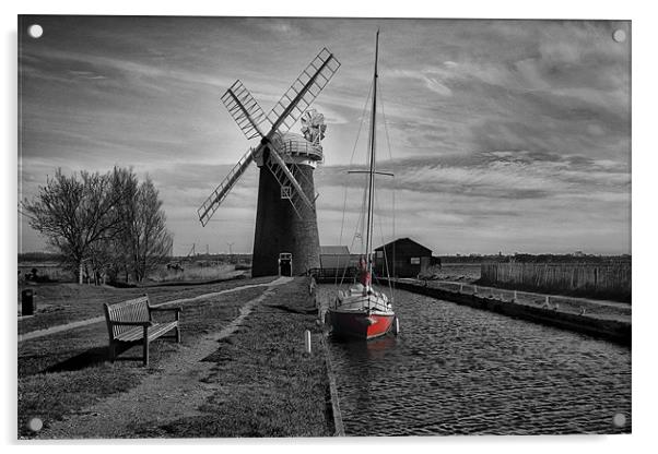 Horsey Windpump and Boat Acrylic by Dean Messenger
