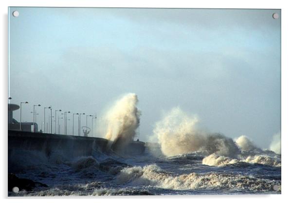 Rough seas at Wallasey Acrylic by Wayne Molyneux