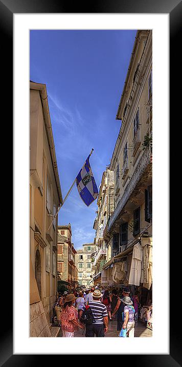 Shopping in Corfu Town Framed Mounted Print by Tom Gomez