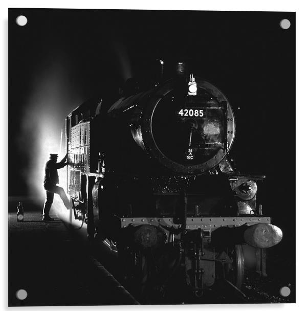 Steam loco fireman climbing aboard Acrylic by Ian Duffield