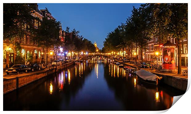 Amsterdam night Canal Scene Print by Buster Brown