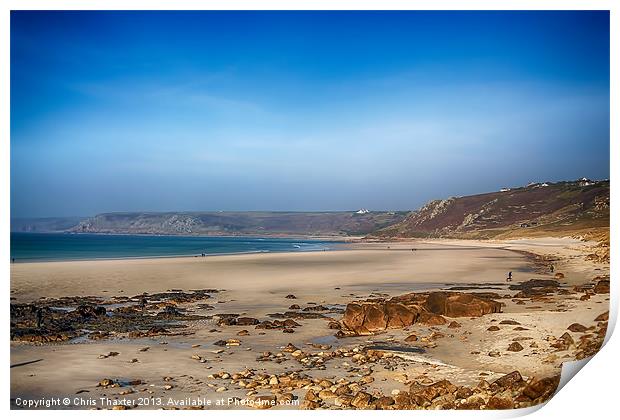 Low tide at Sennen Cove Print by Chris Thaxter