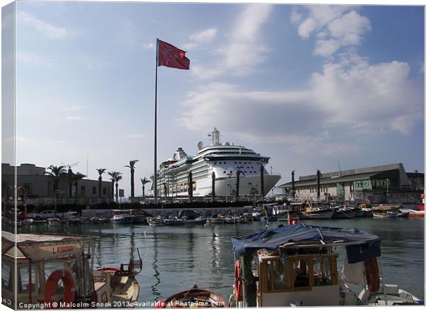 Liner In Kusadasi Canvas Print by Malcolm Snook