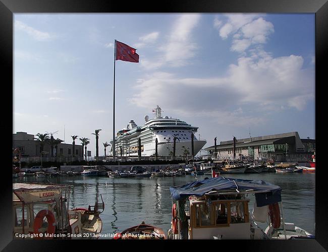 Liner In Kusadasi Framed Print by Malcolm Snook