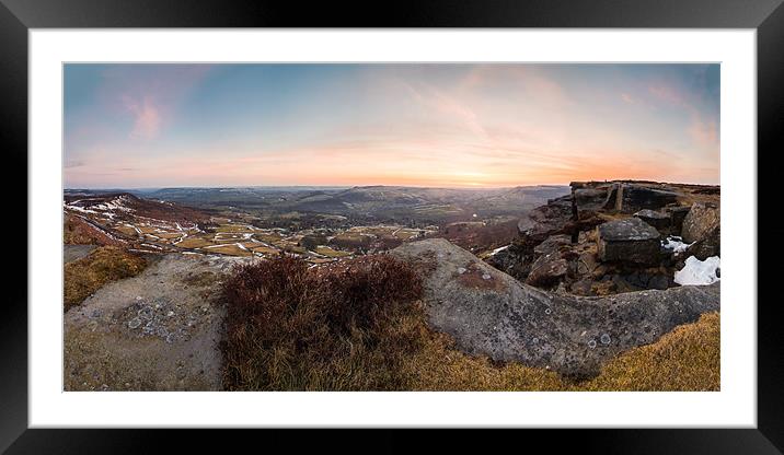 Curbar Edge Panorama at Golden Hour Framed Mounted Print by Jonathan Swetnam