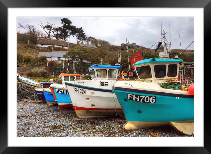 Cadgwith in Cornwall Fishing Boats Framed Mounted Print by Mike Gorton