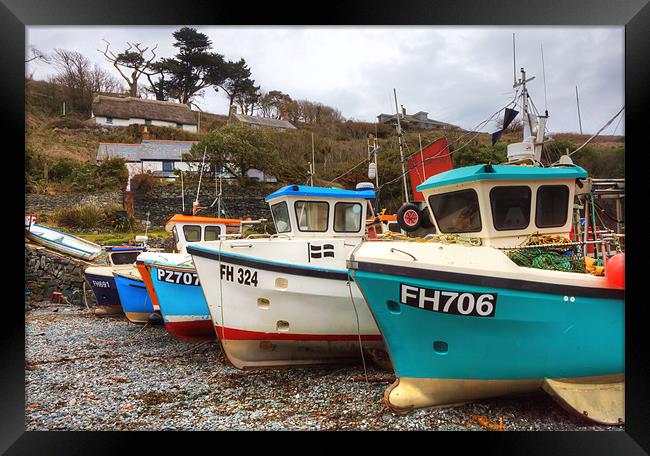 Cadgwith in Cornwall Fishing Boats Framed Print by Mike Gorton