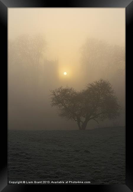 Sunrise & Fog, Hilborough Church, Norfolk Framed Print by Liam Grant