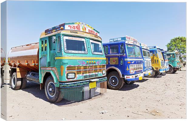 Colorful Indian trucks at a Dhabha Canvas Print by Arfabita  