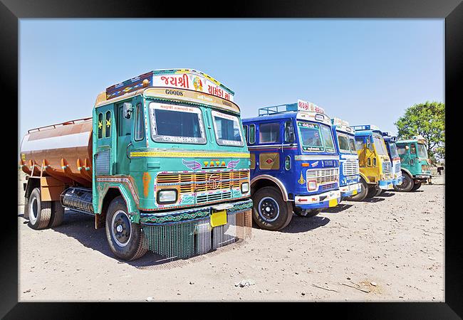 Colorful Indian trucks at a Dhabha Framed Print by Arfabita  