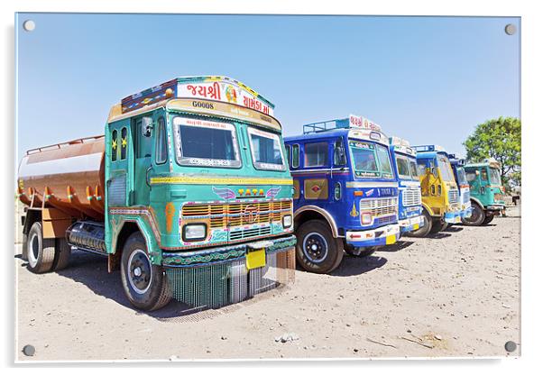 Colorful Indian trucks at a Dhabha Acrylic by Arfabita  