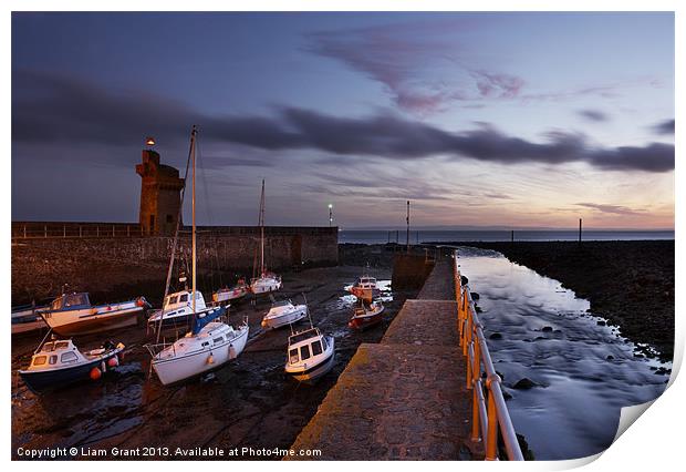 Boats in Lynmouth Harbour at dawn, North Devon Print by Liam Grant