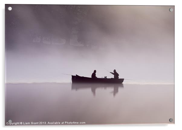 Fishing boat in dawn mist, Esthwaite Water, Lake D Acrylic by Liam Grant