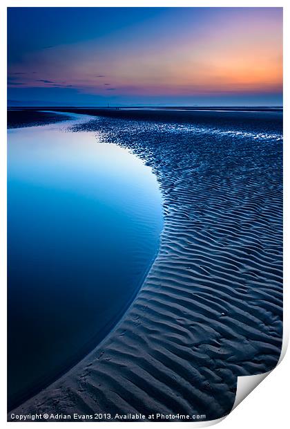 Blue Hour Rhyl Beach  Print by Adrian Evans