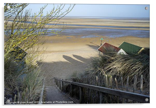 Steps and Beach huts, Wells-next-the-sea. Acrylic by Liam Grant