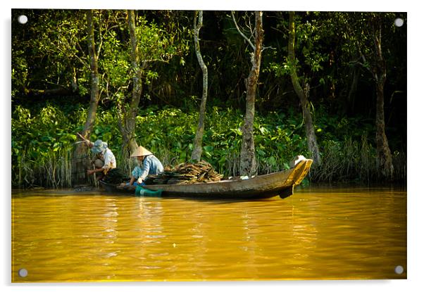 Mekong River Fishing Acrylic by Mark Llewellyn