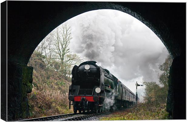 Steam tain powers into a Tunnel Canvas Print by Ian Duffield