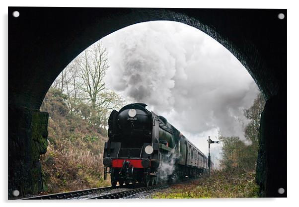 Steam tain powers into a Tunnel Acrylic by Ian Duffield