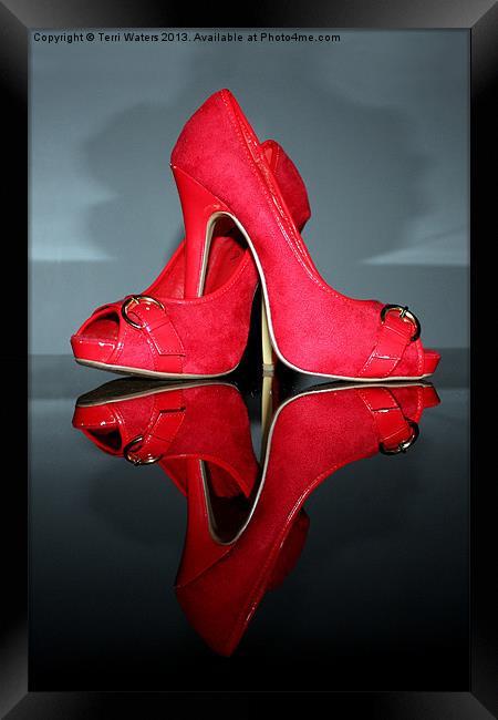 Red stiletto high heeled Shoes Framed Print by Terri Waters