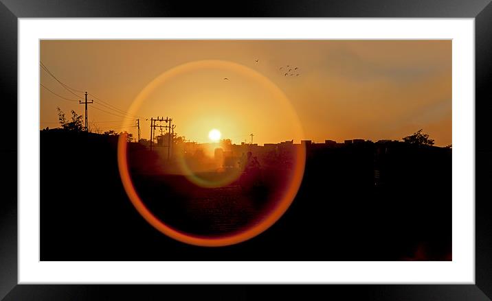 Lens flare on Okha Sunset Framed Mounted Print by Arfabita  