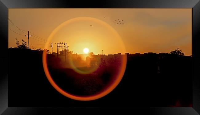 Lens flare on Okha Sunset Framed Print by Arfabita  
