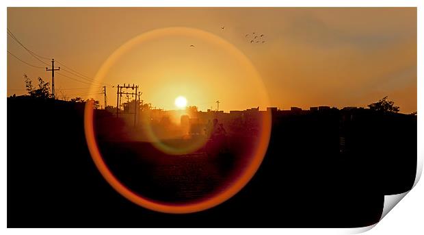 Lens flare on Okha Sunset Print by Arfabita  
