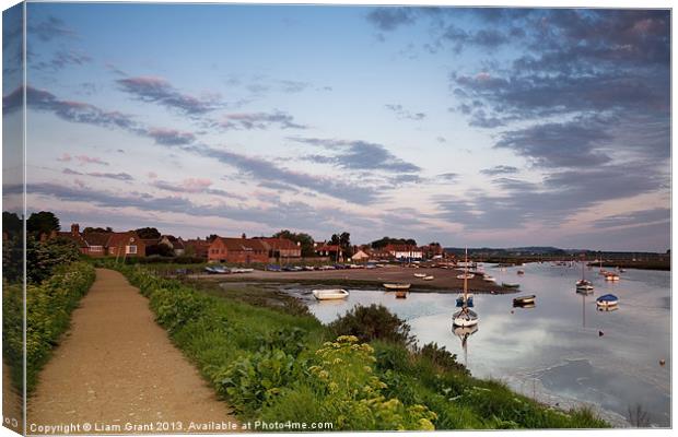 Boats and coastal path, Burnham Overy Staithe, Nor Canvas Print by Liam Grant