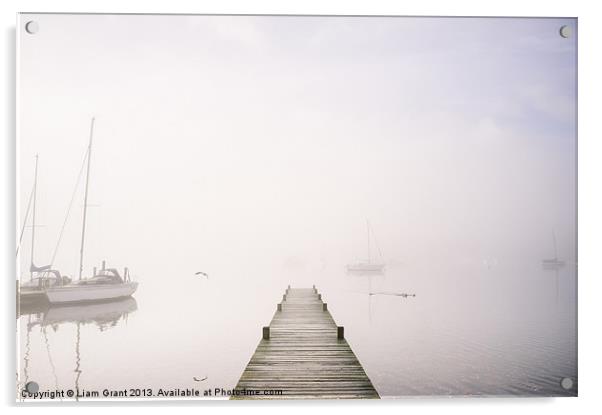 Boats in fog on Lake Windermere. Waterhead, Lake D Acrylic by Liam Grant